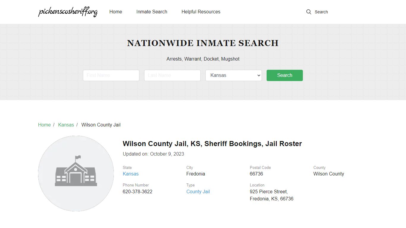 Wilson County Jail, KS, Sheriff Bookings, Jail Roster
