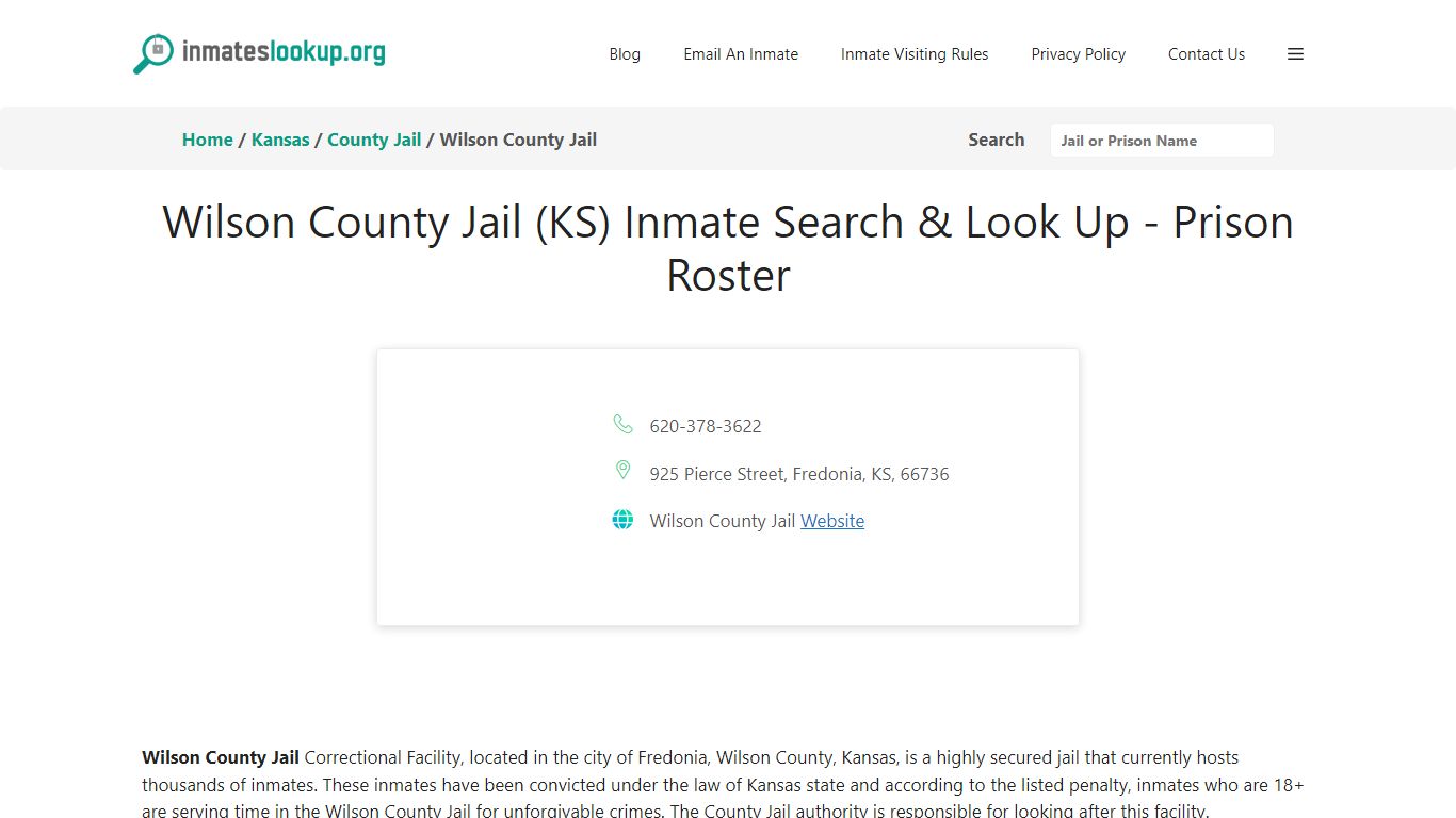 Wilson County Jail (KS) Inmate Search & Look Up - Prison Roster